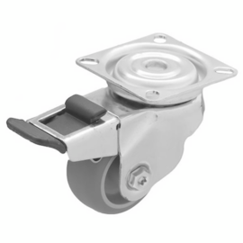 Swivel castor with brake, thermoplastic rubber, steel fork and plate mount, 50 mm diameter