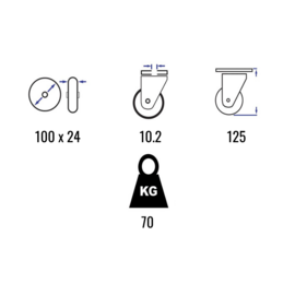 Swivel castor with brake, thermoplastic rubber, steel fork and bolt hole, 100 mm diameter