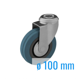 Lenkrolle aus Vollgummi, Stahlgabel und Rückenloch, 100 mm Durchmesser