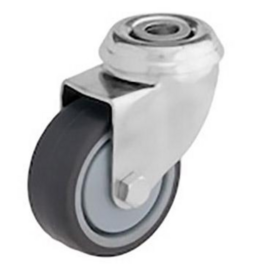 Swivel castor with thermoplastic rubber, polypropylene rim, steel fork and bolt hole, 50 mm diameter