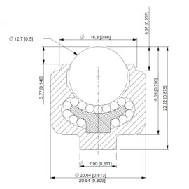 Kogelrol (kogelpot), 12.7 mm, bevestiging door inpassing, Omnitrack