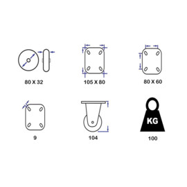 Rad mit festem Rad, Durchmesser 80 mm, elastischer Gummireifen, Tragfähigkeit bis 100 kg